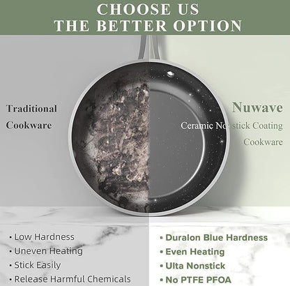 Nuwave 7pc Cookware Set Healthy Duralon Blue Ceramic Nonstick Coated, Diamond Infused Scratch-Resistant, PFAS Free, Oven Safe, Induction Ready & Evenly Heats, Tempered Glass Lids & Stay-Cool Handle