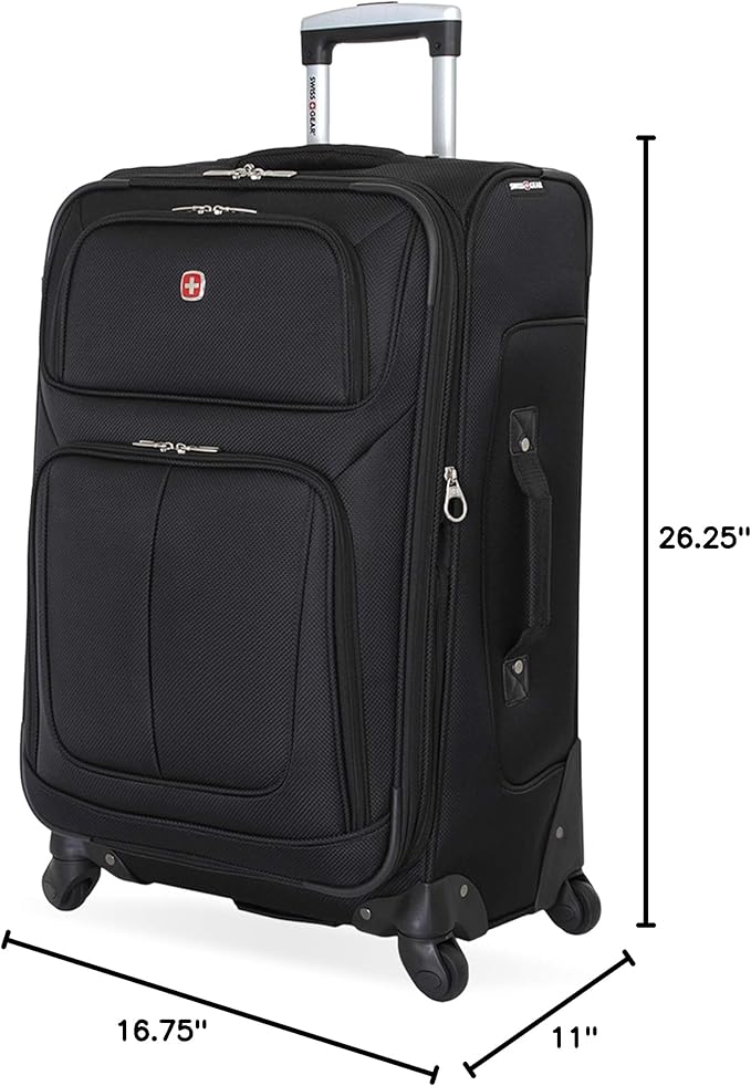 SwissGear Sion Softside Expandable Luggage – Medium Checked Suitcase with 360 Degree Wheels & Retractable Handle – 25 Inch, Perfect for 1-7 Night Trips – Black