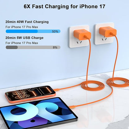 iPhone 17 Pro Max Charger Fast Charging, 40W USB C iPhone 17 Fast Charger Block with 10 FT Long Type C to C Charging Cable Cord for iPhone 17/17 Pro Max/17 Pro/Air/16/16 Pro Max/15/15 Pro Max, Orange