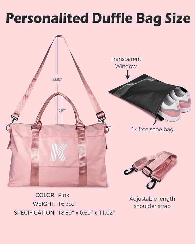 Teen Girl Gifts Trendy Stuff, Initial Travel Duffel Bag, Personalized Weekender Bag, Gym Bag, Monogram Overnight Bag, Niece Gifts Girly Girl Stuff Birthday Gifts for Girl (Letter Z)