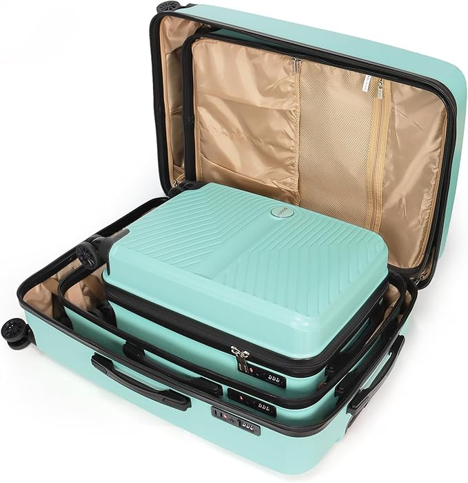 Luggage Set 3 Pieces -Suitcase Set - Carry on Luggage with Wheels - Check-in Luggage - PC + ABS Durable Suitcase Rotating Silent Wheels 3-Piece 20/24/28 Mint Green