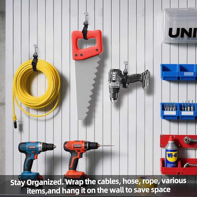 17 Inch Extension Cord Holder Organizer with Triangle Clips for Garage Organization and Storage, Adjustable Heavy Duty Storage Straps for Men Workshop (6)