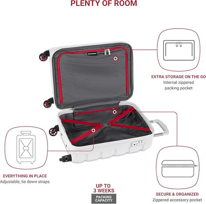 SwissGear 7366 Signature Hardside Expandable Luggage with Spinner Wheels, TSA Lock, Cup-Holder, White, Carry-On 19-Inch