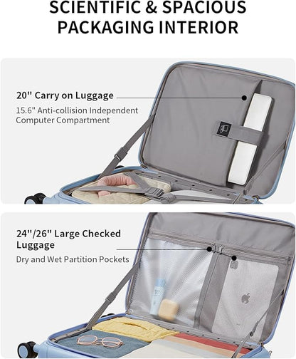 aji Expandable Top Open Carry On Luggage 22x14x9 Airline Approved, 20 Inch Hard Shell Carry On Suitcase with Spinner Wheels,Travel Small Luggage for Women Men,Blueberry Blue