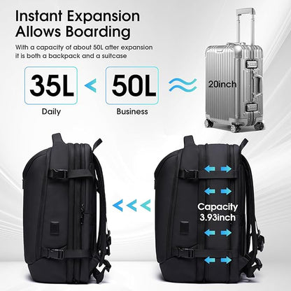 Vacuum Backpack for Men, 50L Expandable Travel Backpack With Vacuum Seal System, Water Resistant 17.3 Inches Laptop Backpack with USB Charging Port-Not Vaccum Pump Included