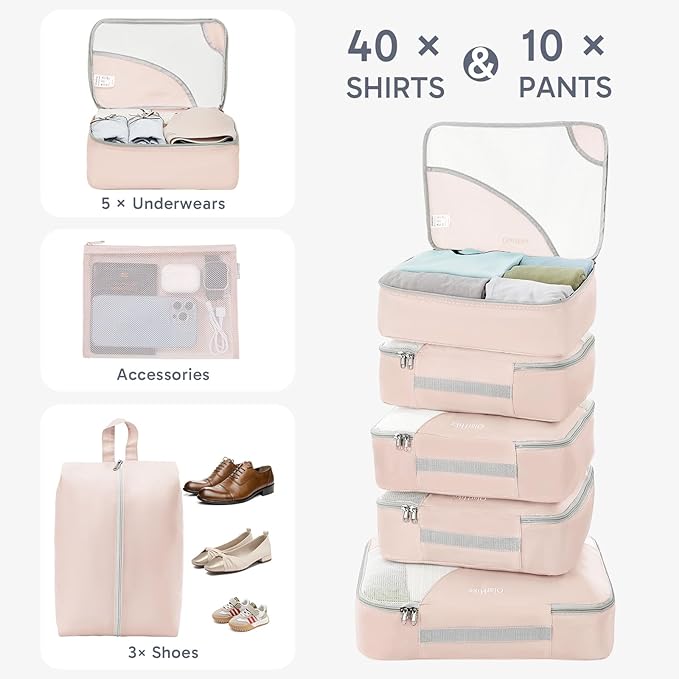 ALL INCLUDED 10 Set Durable Packing Cubes for Suitcases,Gifts for Women Mom, UPGRADED Anti-Tear Stitching, NEW Improved Luggage Packing Organizers for Travel Accessories (Beige)