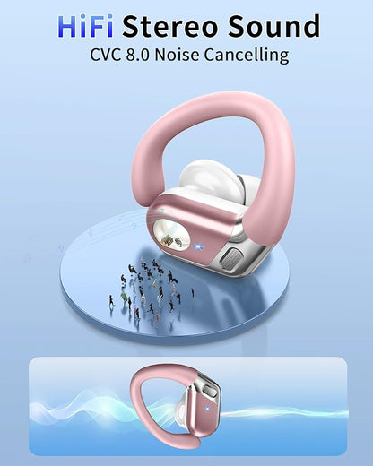 Wireless Earbud, Bluetooth 5.4 Headphones IP7 Waterproof for Sport, 50H Running Wireless Earphones with ENC Noise Cancelling Mic, Deep Bass Over Ear bud with Earhooks for Android, iOS, Workout, Gym
