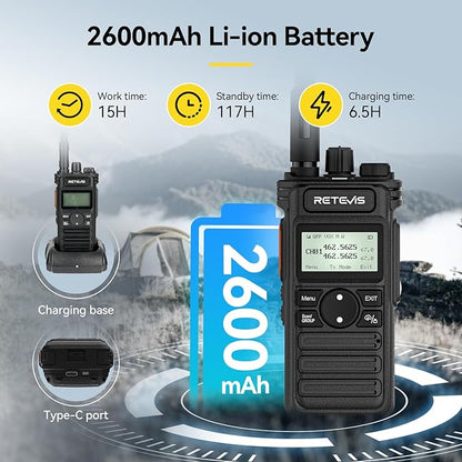 Retevis RT86S 2 Way Radio Long Range, High Power Walkie Talkie with LCD Screen, GMRS Two Way Radio with 2600mAh, NOAA, for Camping Off-Road Hunting(2 Pack)
