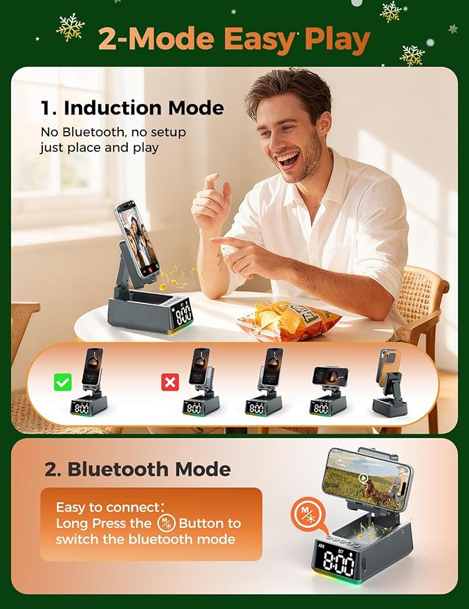 Bluetooth Speaker White Elephant Gifts:Induction Cell Phone Stand HD Sound Gift for Men Women Adults Birthday Christmas Secret Santa,Kitchen Gadget Mom Wife Dad Husband Teen Stocking Stuffers(Gray)