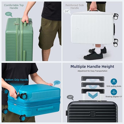 Hard Shell Suitcases Expandable Travel Luggage Sets 2 Piece, Carry on and Check in Luggage Lightweight Suitcase Set 2 Piece with Wheels Cup Holder Charger Built in (Interstellar Blue, 20/28)
