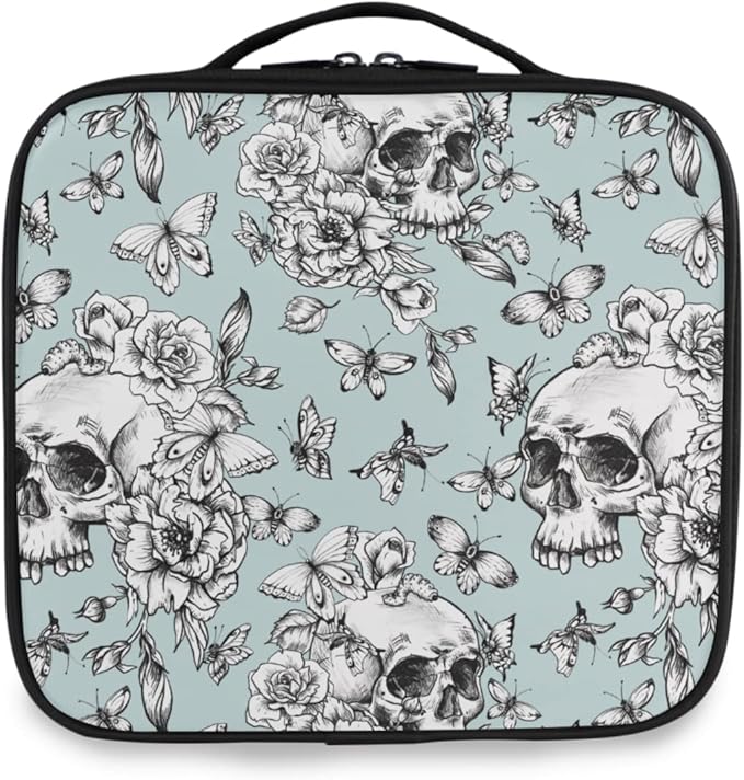 MNSRUU Women Makeup Bag Vintage Goth Skull Makeup Bag Organizer Travel Cosmetic Bag for Teenage Girl Clear Make Up Bags with Zipper
