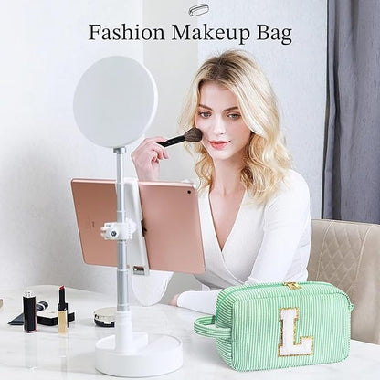 YOOLIFE Gifts for Friends - Personalized Best Friend Birthday Gifts for Women Her Friend Friendship, Sister Gifts from Sister, Personalized Monogram Initial Green Makeup Bag Cosmetic Toiletry Bag F