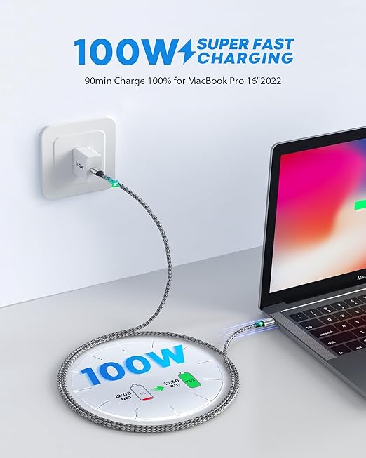 8ft/Long USBC to USBC Cable 100W (2-Pack), USB C to USB C Fast Charging Cable Braided C to C Charger Cord for iPhone 17 16 15 Pro Max, Samsung Galaxy S25 S24 A16, MacBook Pro, iPad, Pixel