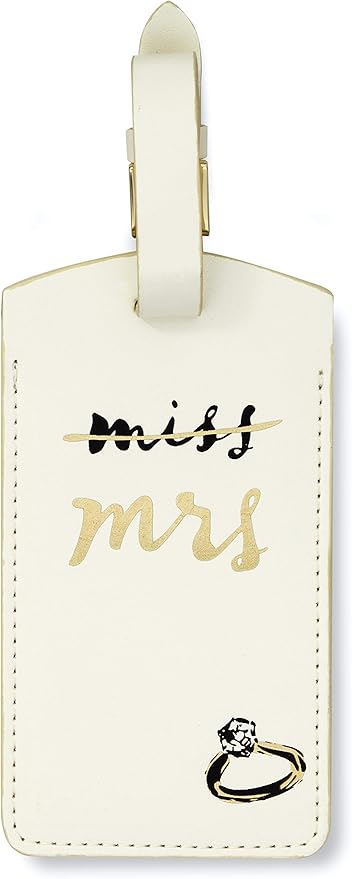 Kate Spade New York White Vegan Leather Luggage Tag, Bridal Gift for Bride, Cute Travel Tag for Honeymoon, Durable Suitcase Tag, Miss to Mrs.