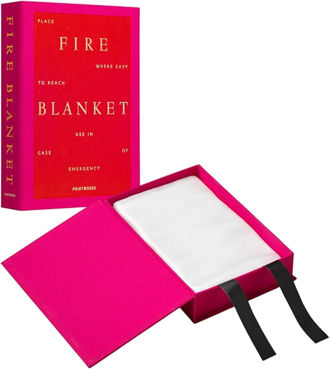 PrintWorks Cerise Fire Blanket for Home – Minimaslitc Emergency Safety Cover in Stylish Discreet Book-Style Storage Box