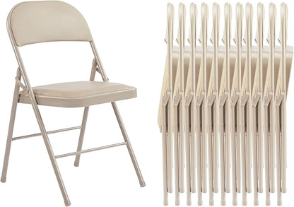 Folding Chairs 12 Pack, Portable Stackable Commercial Chair, Indoor Outdoor Padded Leather Chair with Sturdy Metal Frame, for Home, Office, or Party Events. (Kahki, 12 Pack)