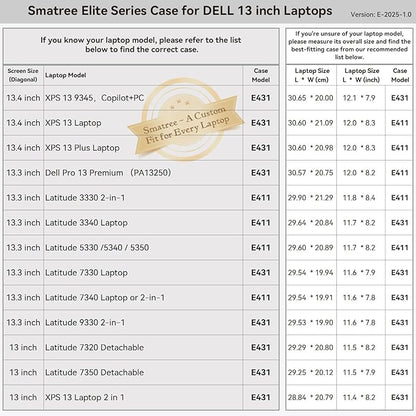 Smatree Laptop Sleeve for 13.3 inch DELL Pro 13 Premium PA13250, for 13.3 inch Latitude 9330/7330, for 13.4inch XPS 13 9345 Copilot+PC/13 2-in-1/13 Plus, for 13.4inch XPS 13 Case (E431)