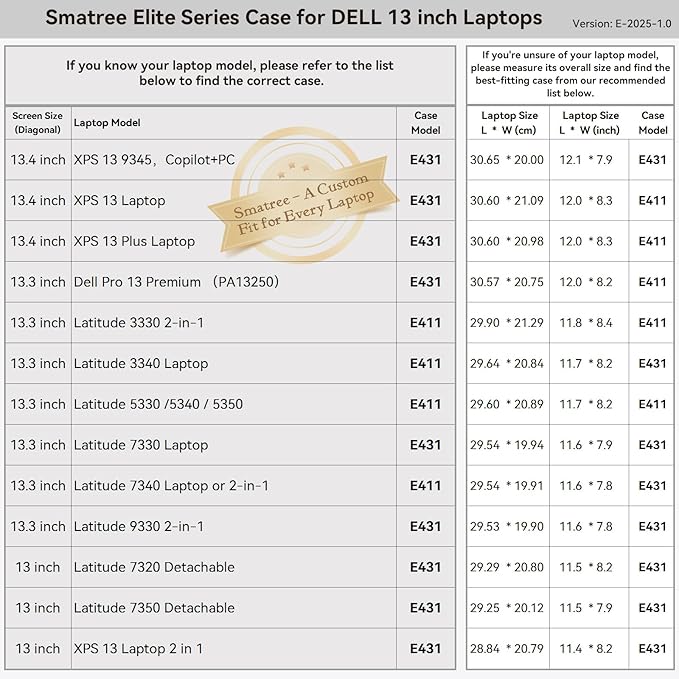 Smatree 13 inch Laptop Sleeve for DELL Latitude 7340 Laptop or 2-in-1, DELL Computer Case with Accessory Pocket, YKK Zipper, Patented Super Corner Design (E411)