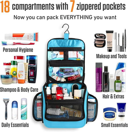 VENTURE 4TH Hanging Travel Toiletry Bag for Women & Men – Large Toiletry Organizer with 18 Compartments, Removable TSA Pouch, Travel Wash Bag for Toiletries, Makeup & Shaving Kit (Light Blue)
