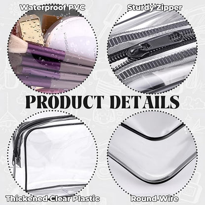 6 Pieces Clear Makeup Bags Bulk TSA Approved Toiletry Bag for Travel PVC Waterproof Clear Cosmetic Pouch with Zipper for Men and Women Carry-on Travel Essentials (Black)