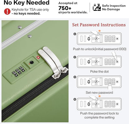mixi 17x14x9 Carry On Luggage Underseat PC Hard Shell Suitcase Top Opening Aluminum Frame Travel Suitcases with Wheels, Avocado Green
