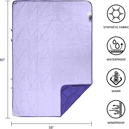 Outdoor Waterproof Blanket, Foldable Fleece Stadium Blanket for Outdoor Sports Event, Camping, Car, Pet, Picnics - Windproof, Wearable, Machine Washable 80" x 58" (Blue Purple)