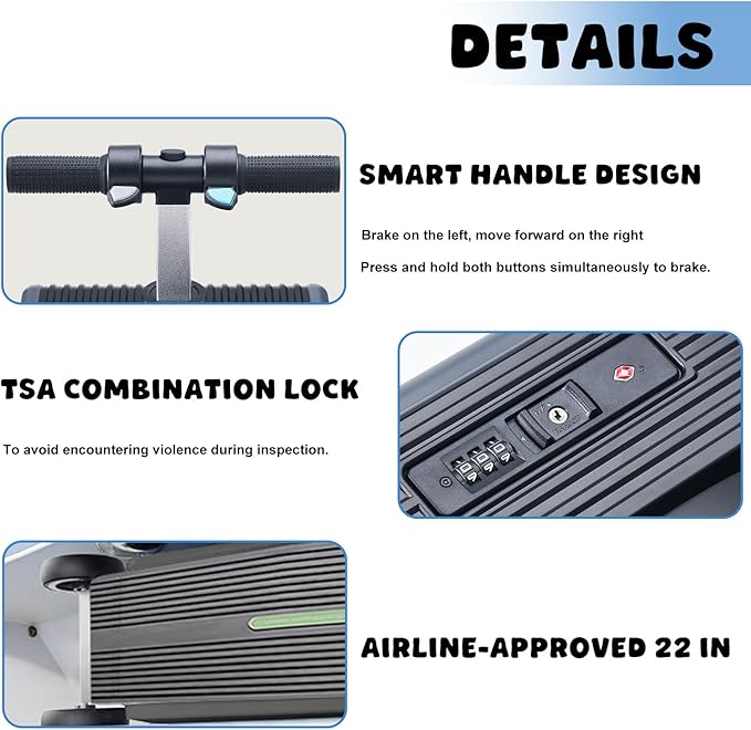 Smart Rideable Carry-On Luggage, Rideable luggage-Roller Suitcase with 100 Wh Removable Battery, Zipperless Hardside Cabin Luggage with ABS+PC hardshell,USB Port, Airline-Approved 22 in