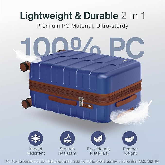 Luggage 28 Inch (3-Years VIP Service) Hardside Expandable Large Capacity Travel Suitcase Ultra Durable Polycarbonate Lightweight with TSA Lock Spinner Wheels, Classic Blue