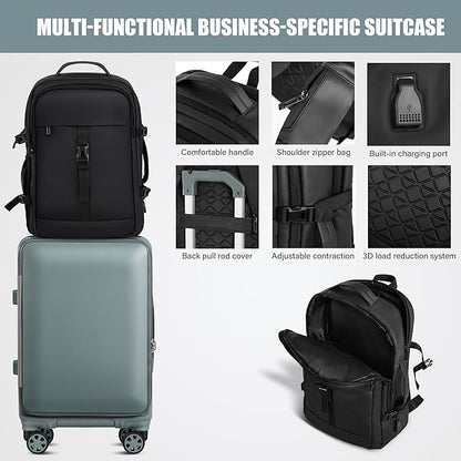 Carry-On Luggage Front Opening 20-inch Suitcase with TSA Lock PC Hardside Rolling Luggage Travel Suitcase, Small Hardside Expandable Luggage with Spinner Wheels (Black)