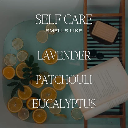 Sweet Water Decor Self Care Soy Candle - Patchouli Eucalyptus & Lavender Candles for Home - 100% Cotton Wick & Spa Scented Soy Wax Candles with 40 Hour Burn Time - 9oz Clear Jar - Made in The USA