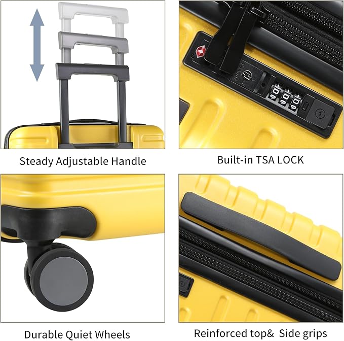 EMPSIGN Carry On Luggage with Spinner Wheels, Hard Shell Carry-On Expandable Suitcase 21x14x9 Airline Approved & Built-in TSA Lock, Durable Travel Rolling Suitcase, Carry-On 20-Inch, Yellow