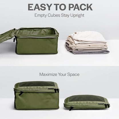 Aerotrunk Compression Packing Cubes for Travel - Luggage Organizer Bags - Double Zipper Packing Cubes for Suitcases (4-Pack, Olive)