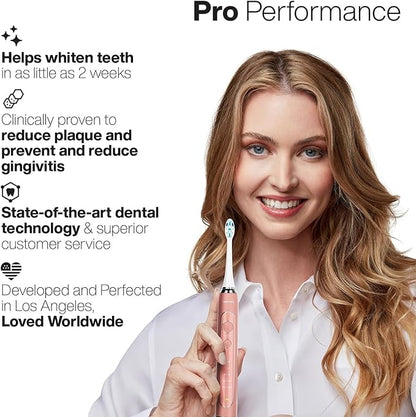 Aquasonic Vibe Series PRO – Ultra-Whitening Electric Toothbrush – 5 Modes & Smart Timers – UV Sanitizing Base – ADA Accepted (Satin Rose Gold)
