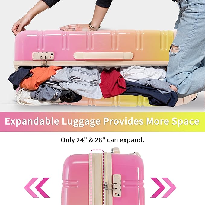 Hardshell Luggage Sets 3 Piece Gradient Color Expandable Suitcase with Spinner Wheels and TSA Lock