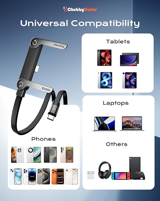 chubbycable StandLite 240W Braided Fast Charge Cable with Built-in Phone Stand T-Shaped Foldable Durable USB-C Cord 90 Degree USB C Cable Right Angle Multi-Functional Charger Cord (3PCS)