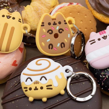 iFace x Pusheen Café Series Silicone Protective Cover [ Compatible with Apple AirTag][Cute Character Case] [Carabiner Keychain Clip Included] - Cinnamon Roll