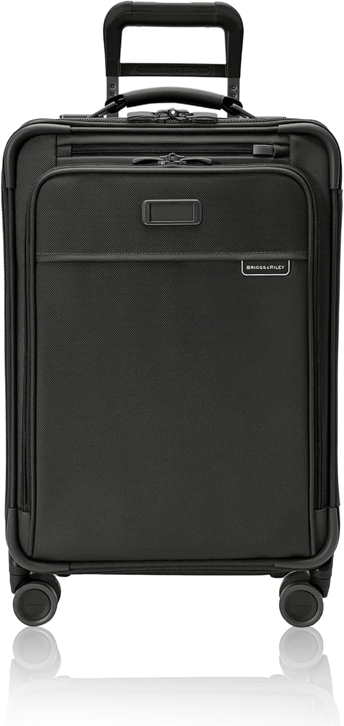 Briggs & Riley Essential 22" Carry On Expandable Spinner - Luggage for Travel, Suitcases with Wheels, Softside Rolling Bag for Men & Women, Self-Repairing Zipper - Baseline Collection, Black