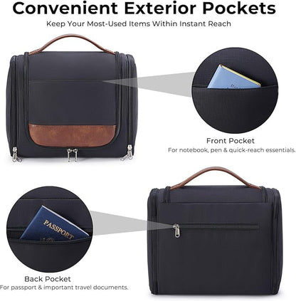 Large Hanging Toiletry Bag for Men, Travel Bathroom Bag with Hook, Hygiene Bag Organizer for Shower, Shaving & Grooming Essentials, Black