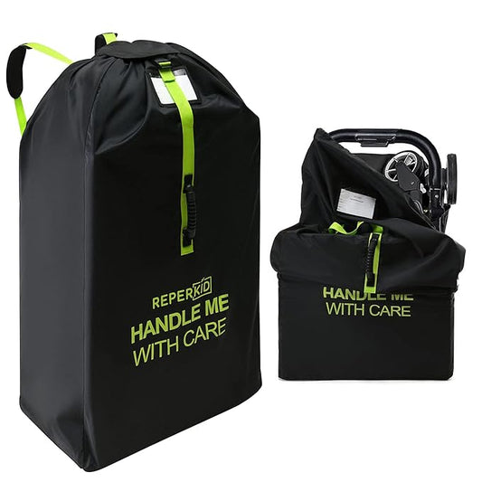 reperkid Large Stroller Bag for Airplane Travel, Black & Green, 47" H x 24" W x 15" D, Fits Most Large, Single, Double, Jogging Strollers – Premium Waterproof Cover, Adjustable Shoulder Straps