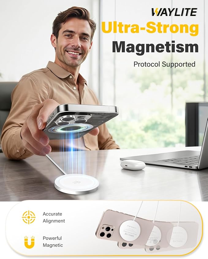 25W Magnetic Wireless Charger for iPhone 17/16, Qi2 Fast Charging Pad for iPhone 17/16/15/14/13/12 Series for AirPods, Strong Magnet, Ultra-Thin &Portable Charger Mat for Desk & Bedside (Ivory, 2Pack)