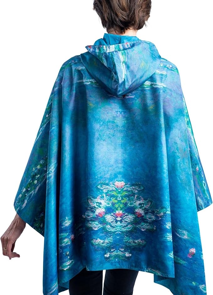 RainCaper Monet Water Lilies Womens Rain Cape Poncho with Hood Reversible