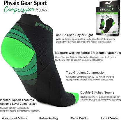Physix Gear Short Compression Socks for Men & Women - Best Low Compression Socks Women & Men Ankle Socks with Arch Support