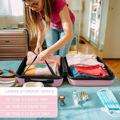 Kono 24 Inch Luggage Suitcase with Spinner Wheels TSA Lock Lightweight PC+ABS Hardside Medium Checked Luggage Durable Rolling Suitcase Pink