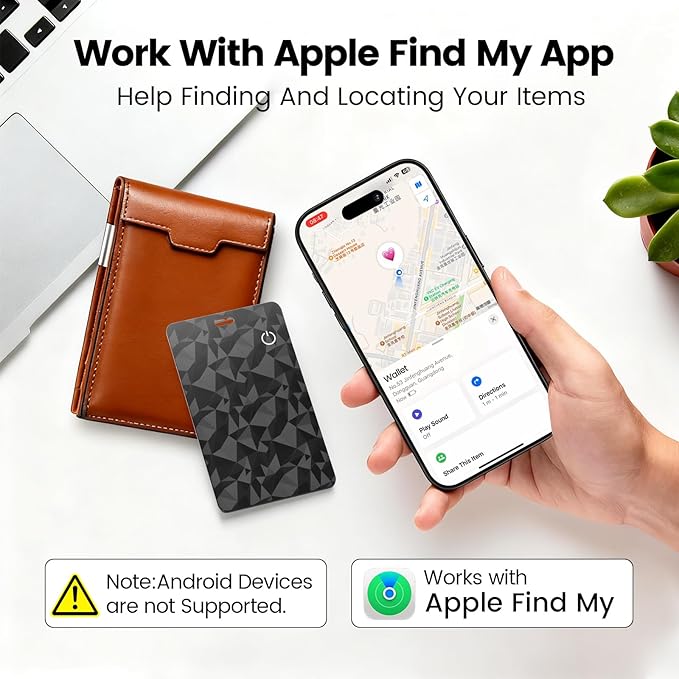 Wallet Tracker Card for Apple Find My(iOS Only) - PrielPaek Rechargeable Slim Card Finder, Long Battery Life, IP68 Waterproof and Dust Proof, Item Locator for Wallet, Luggage Tags, ID Card and More