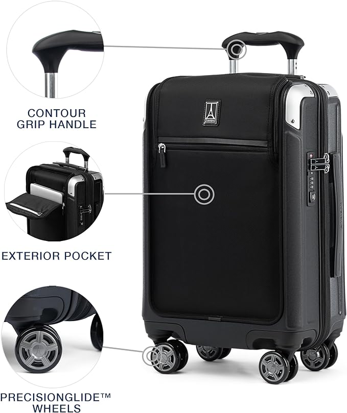 Travelpro Platinum Elite Hardside Expandable Carry on Luggage, 8 Wheel Spinner, TSA Lock, Hard Shell Polycarbonate Suitcase, Shadow Black, Carry on Laptop Pocket 21-Inch