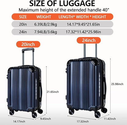OUZZO Luggage Sets 2 Piece Expandable 20/24 Inch Suitcase with Double Spinner Wheels Lightweight ABS+PC Hardshell Travel Suitcase Sets with TSA Lock USB Port Business & Family Trips