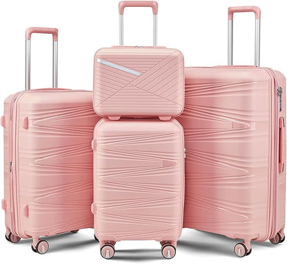 Merax Hardside Luggage Sets 4 Piece with Spinner Wheels,Lightweight Suitcase Set with TSA Lock,Travel Luggage Set with Telescoping HandlePink2,14/20/24/28