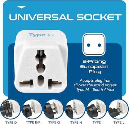 Ceptics European Travel Plug Adapter (Type C), Universal to European EU, Power Charge your Electronics in Italy, Greece, Germany, Outlet Adaptor 3 Pack