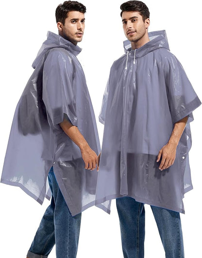 2 Pack Rain Ponchos for Adults Reusable - Raincoats Survival Emergency Heavy Duty Rain Coat with Drawstring Hood