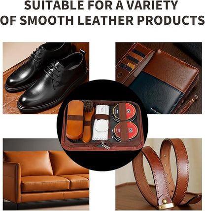 IKI Shoe Shine Polish Kit - 7PCS Leather Boot Care Kit with Black Brown Shoe Polish Horsehair Brush Cloth Shoe Horn for Men